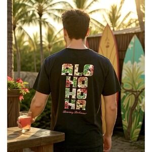 Tommy Bahama Mens Short Sleeve T Shirt X-Large Aloha Alohohoha Black Shirt